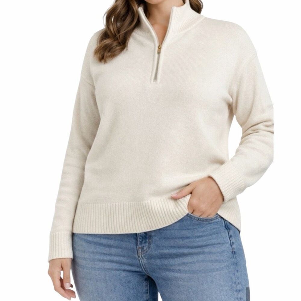 DKNY Women's Quarter-Zip Sweater Cream Size Medium